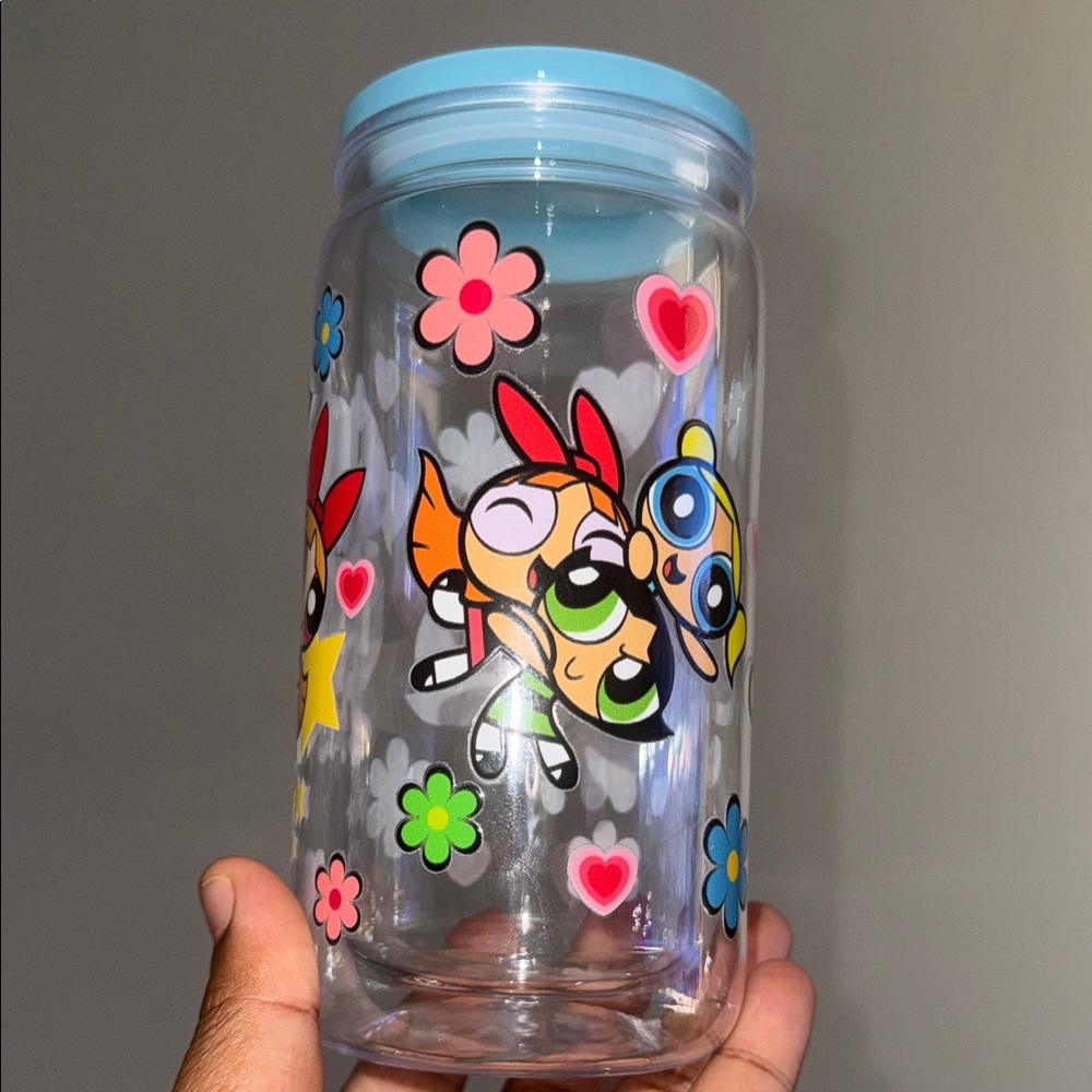 Powerpuff Girls Clear Tumbler with Blue Lid
